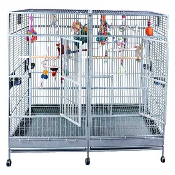 STAINLESS STEEL 80" x 40" Double Macaw Cage with removable divider